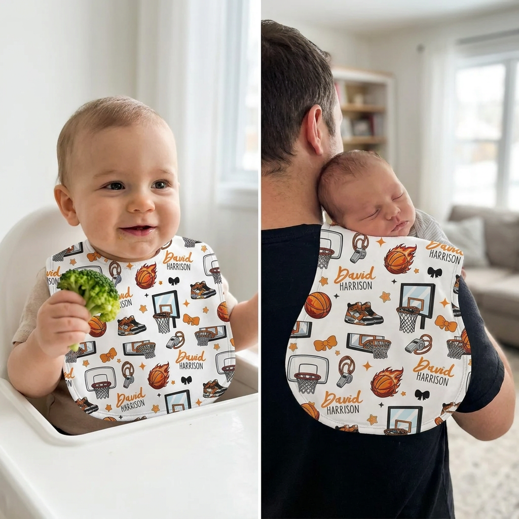 Personalized Bib and Burp Cloths in Basketball