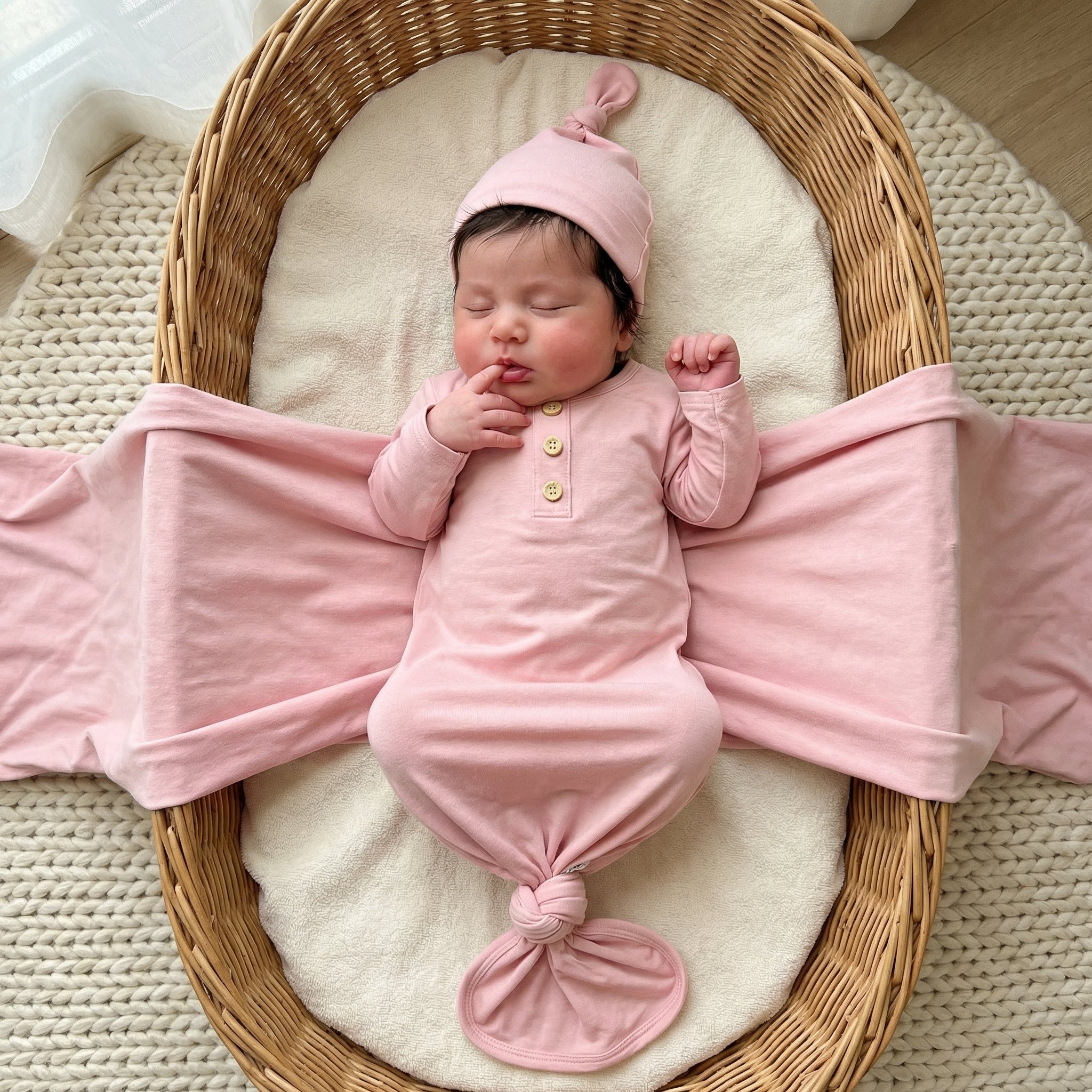 Knotted Gown with Hat in Pastel Pink