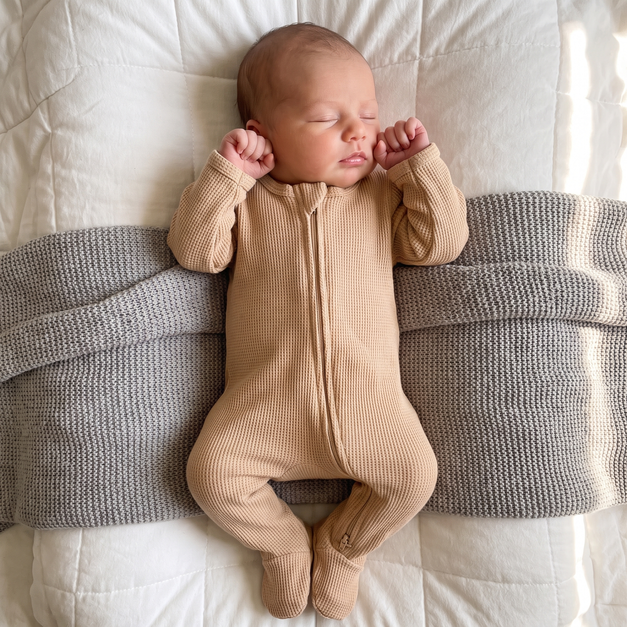 Waffle Zip Footie in Camel