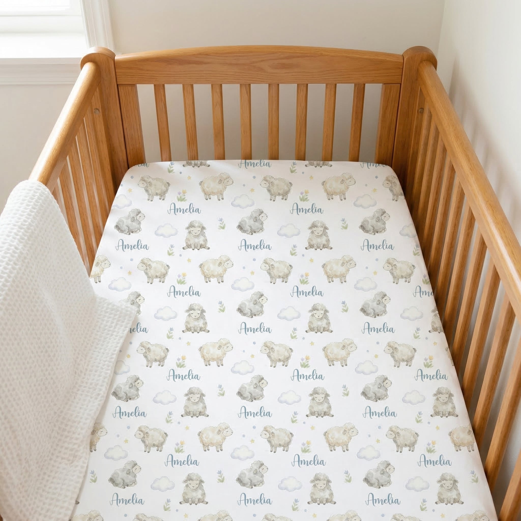 Personalized Crib Sheet in Lamb