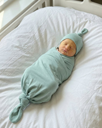 Swaddle with Hat Set in Seafoam