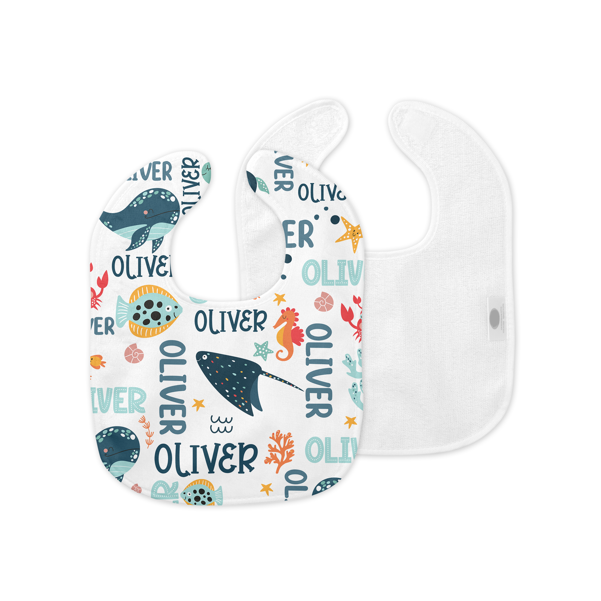 Personalized Bib and Burp Cloth Set in Ocean Animals
