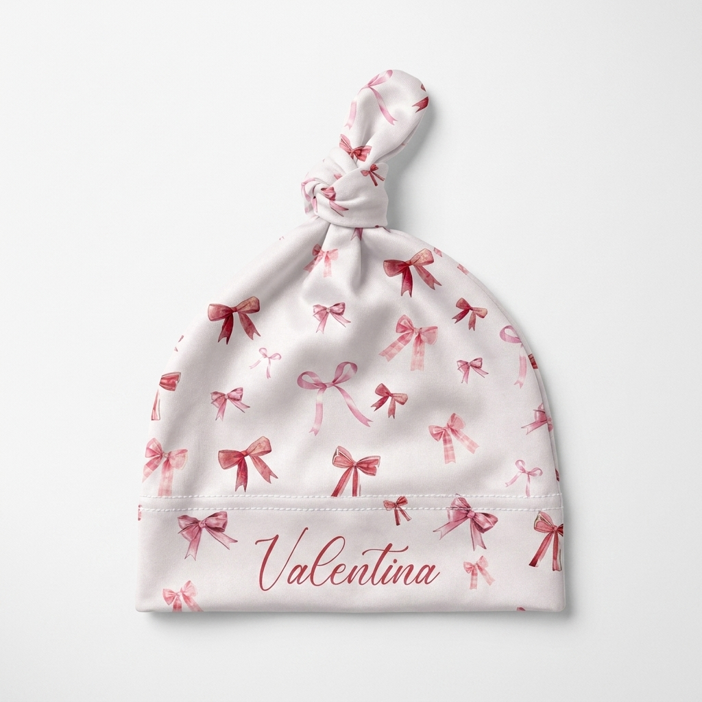 Personalized Knotted Hat in White Coquette Bow