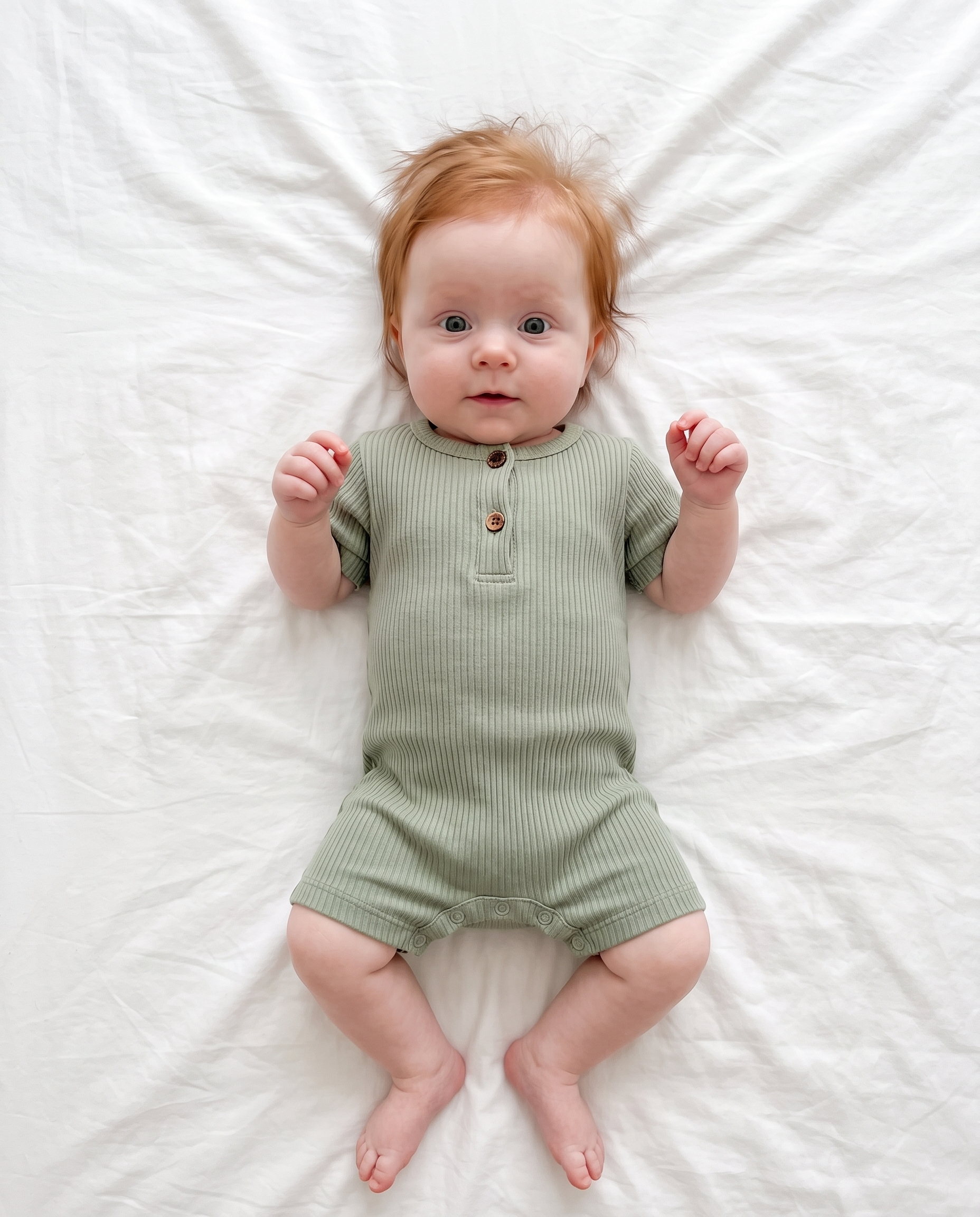 Ribbed Short-sleeved Snap Romper in Green