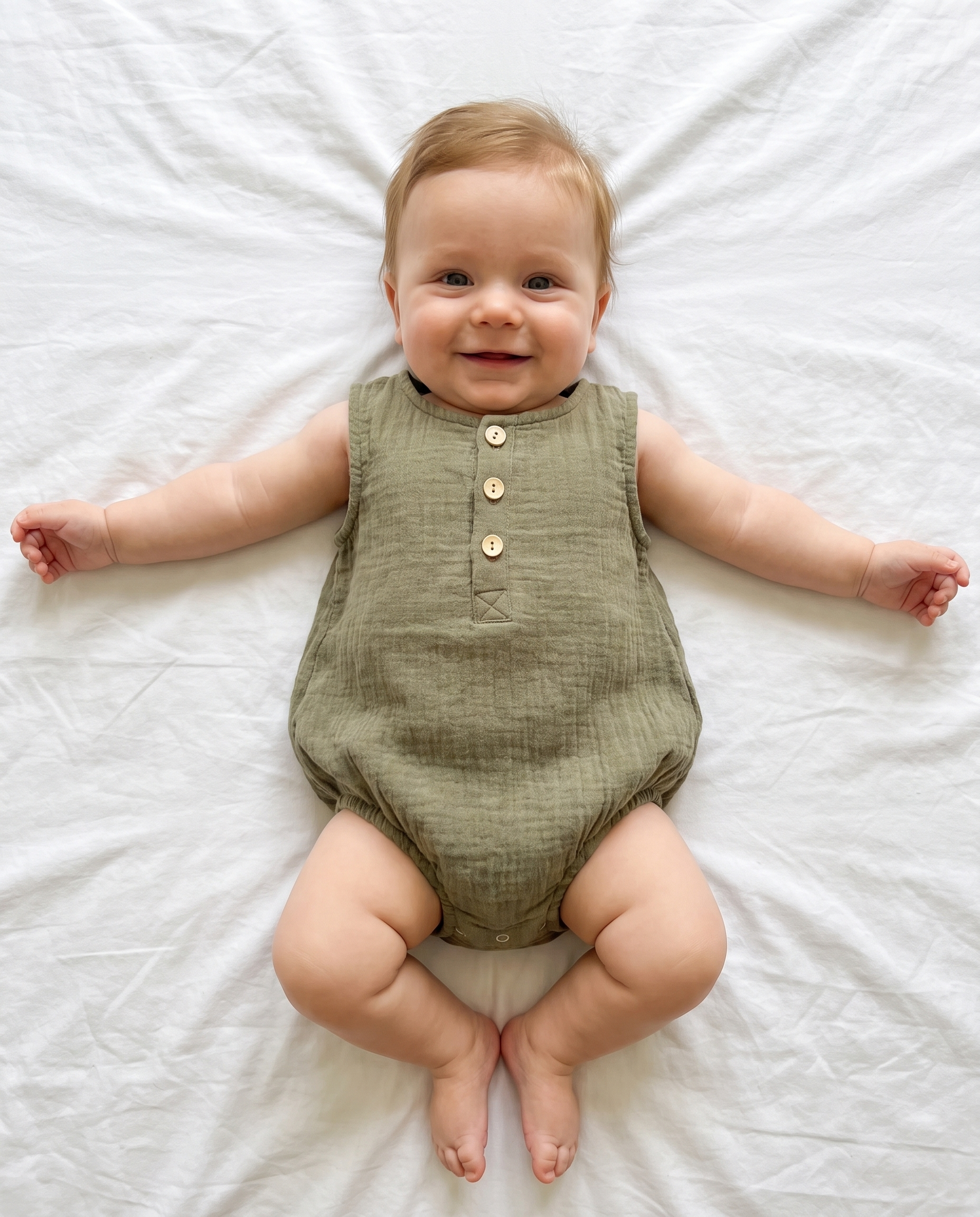 Sleeveless Muslin Bubble Romper in Gray Green