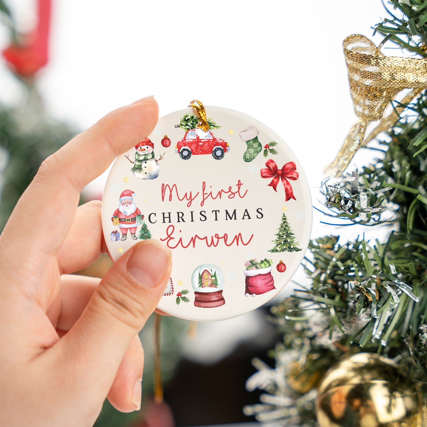 Personalized Ceramic Ornament in Christmas Day