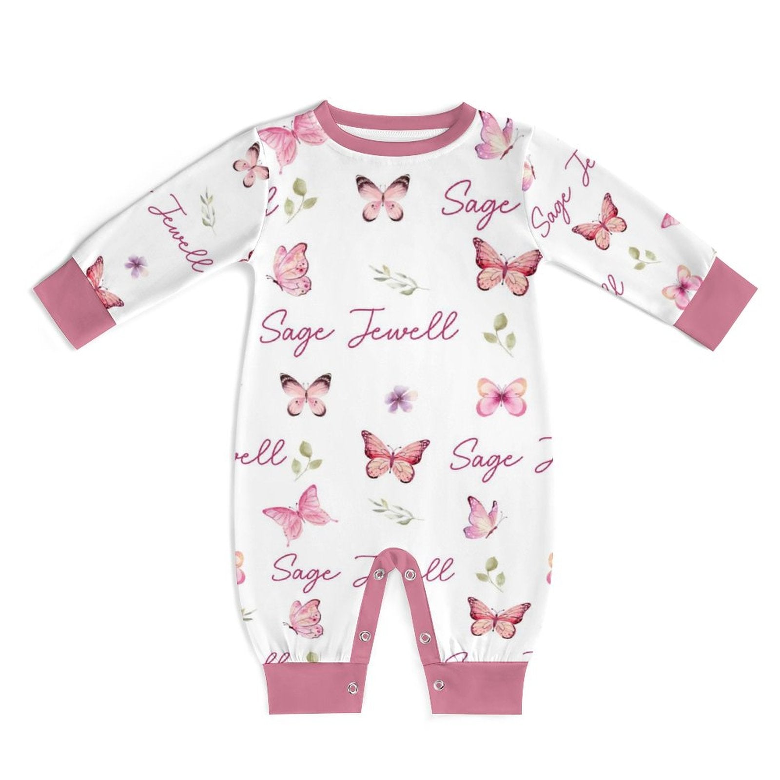 Personalized Baby Long Sleeved Romper in Pink Butterfly