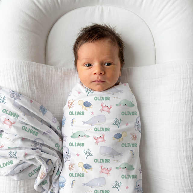 Personalized Swaddle in Sea Animals