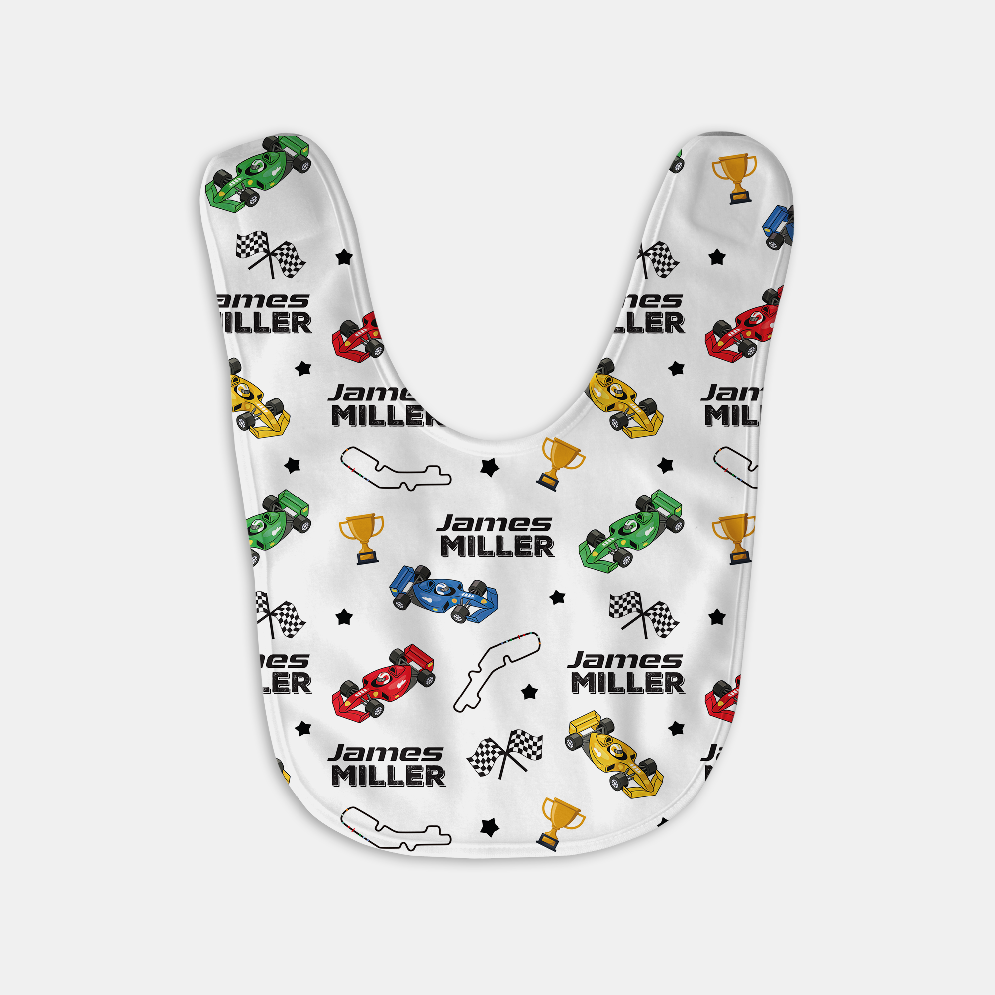 Personalized Bib and Burp Cloth Set in Pit Crew