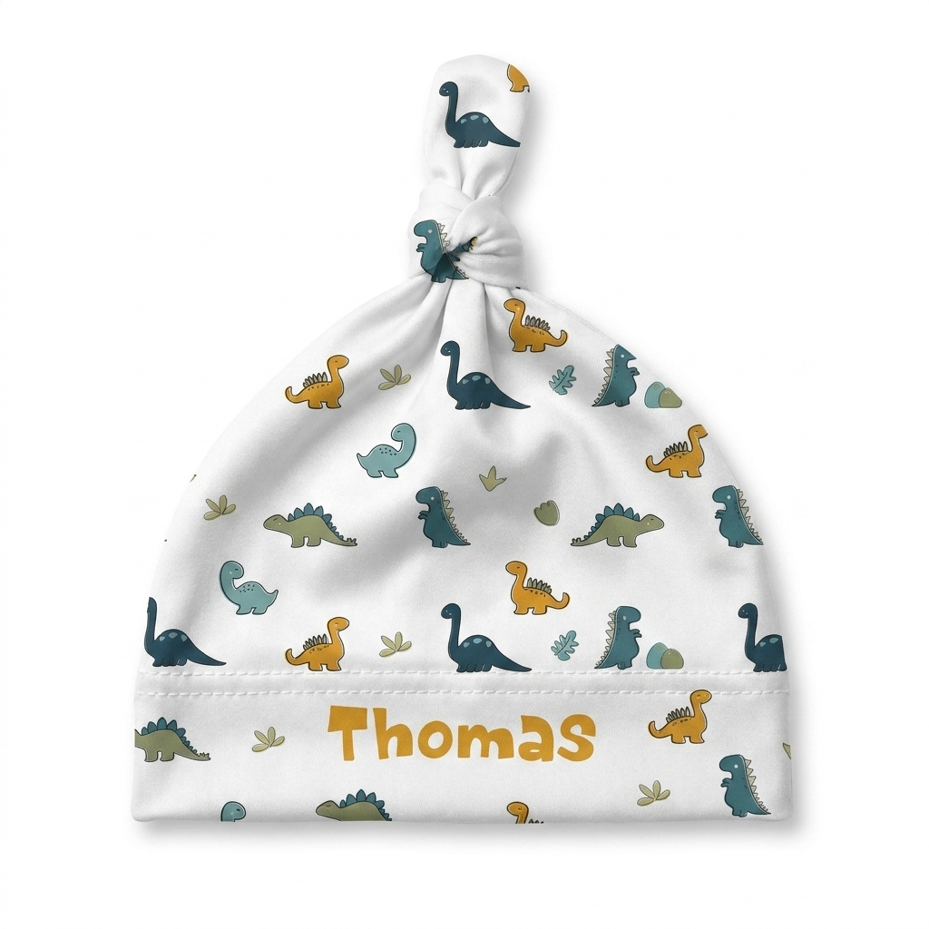 Personalized Knotted Hat in Mini Dinosaur