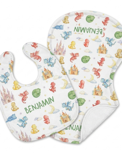 Personalized Bib and Burp Cloths in Dragon Kingdom