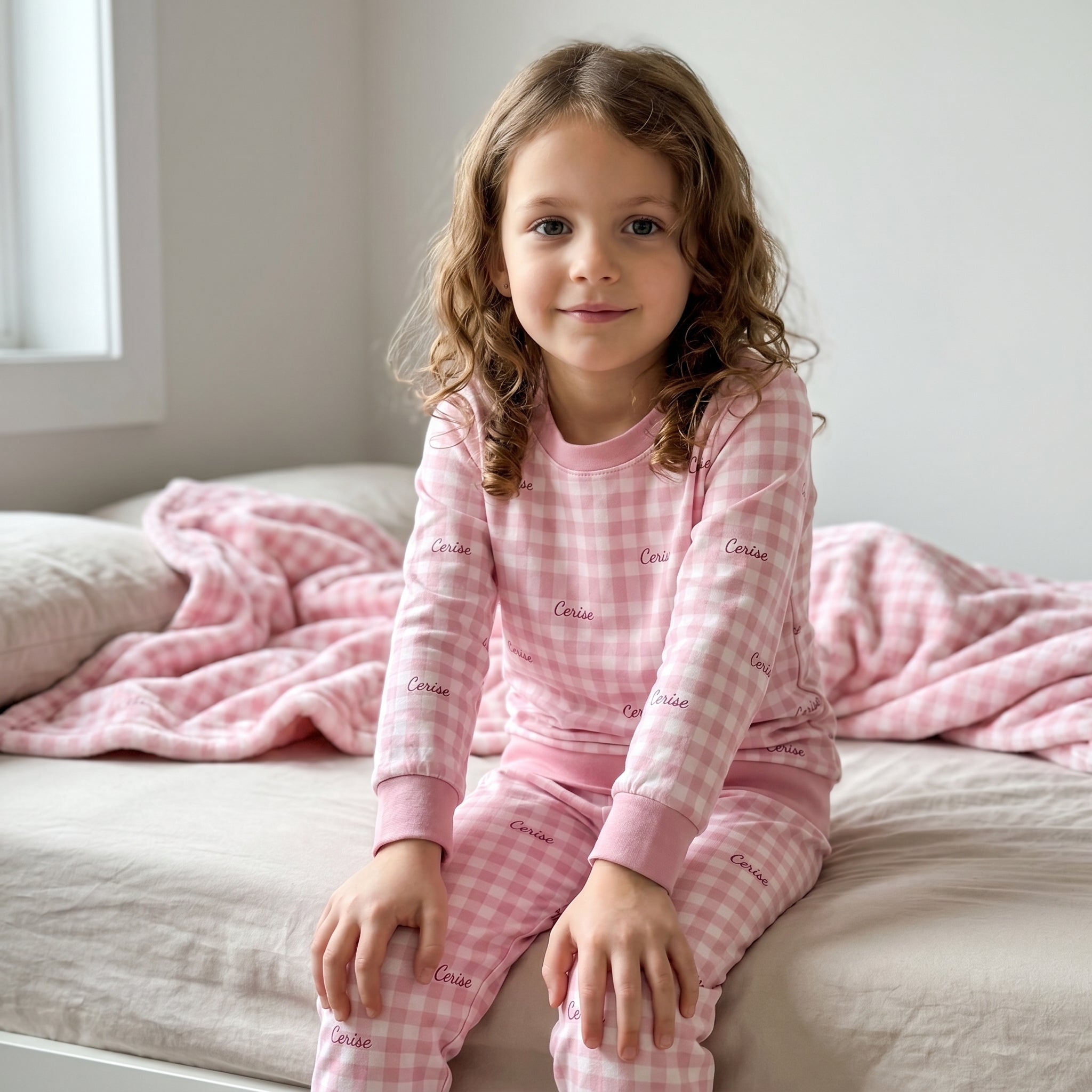 Personalized Pajama Set in Cherry Blossom Gingham