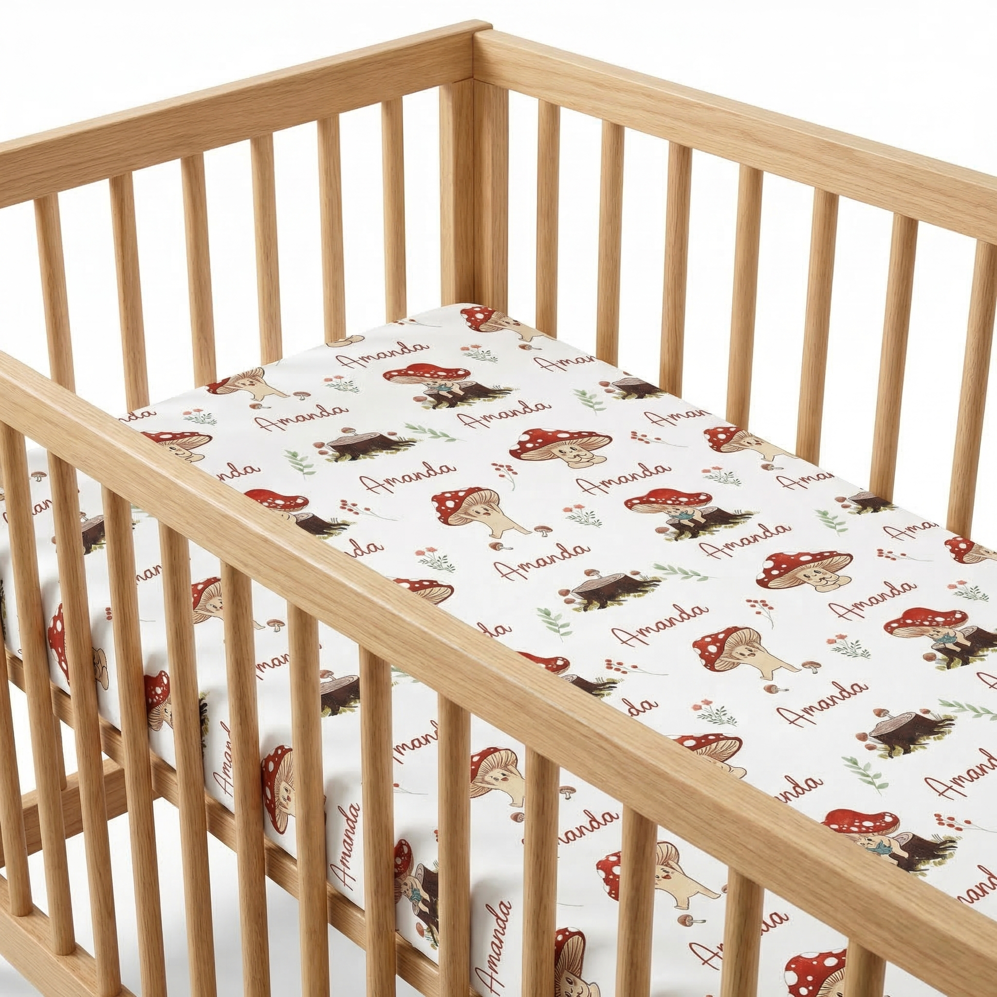 Personalized Crib Sheet in Mushroom
