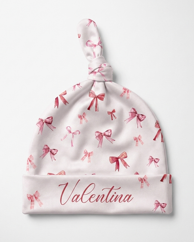 Personalized Knotted Hat in White Coquette Bow