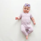 Short Sleeves Zip Romper in Light Purple