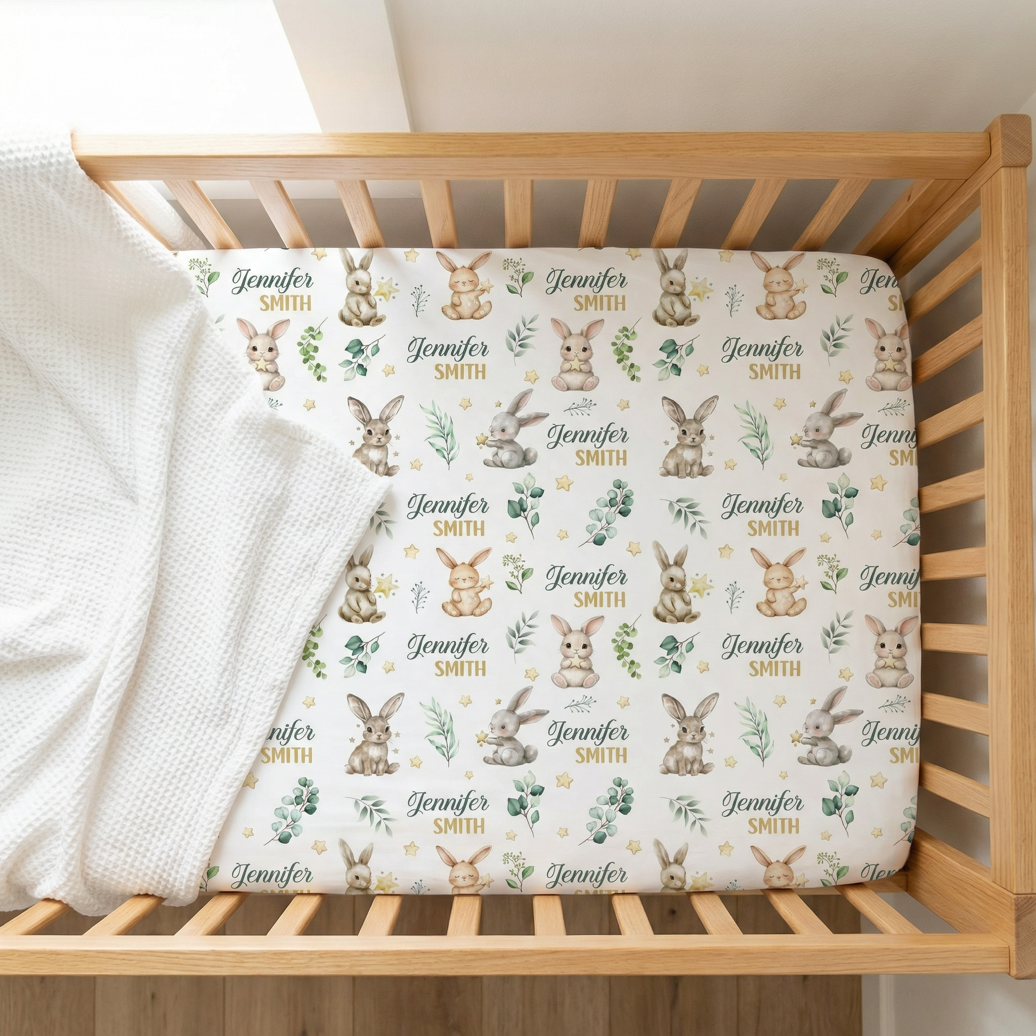 Personalized Crib Sheet in Bunny Garden