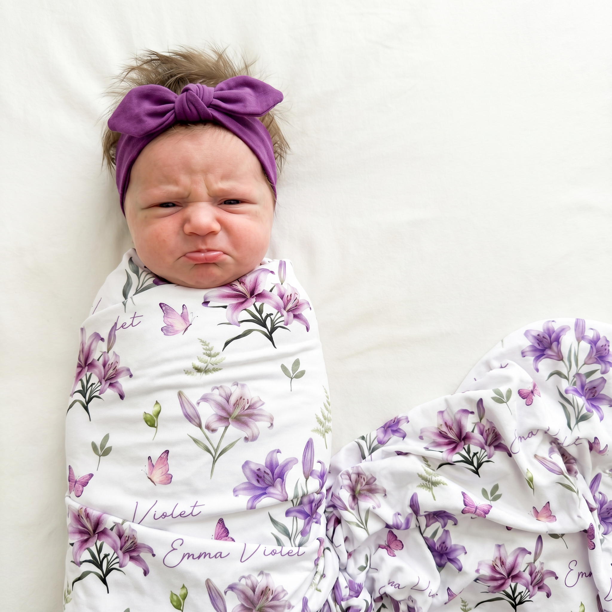 Personalized Swaddle in Purple Lilys