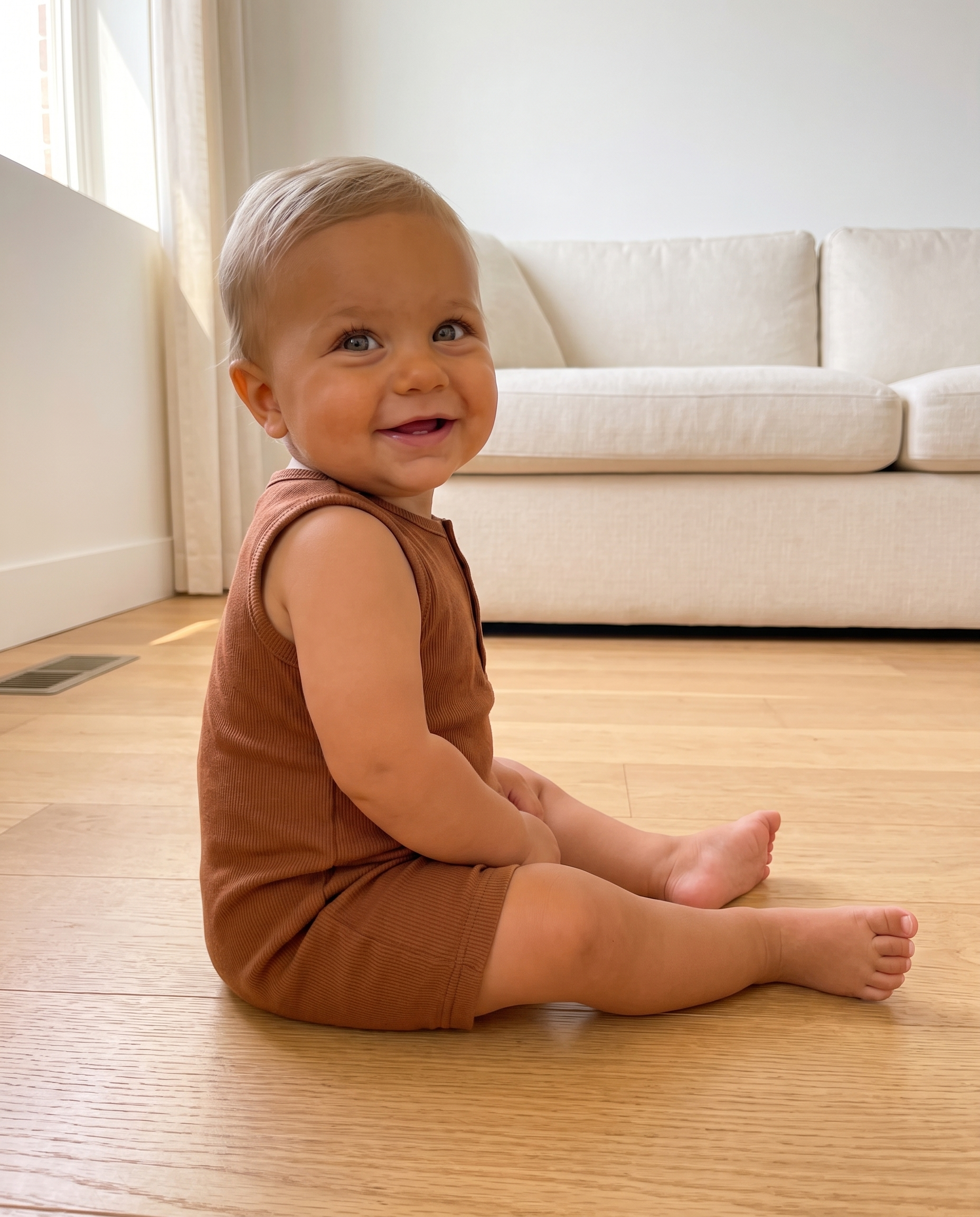 Sleeveless Snap Romper in Brown
