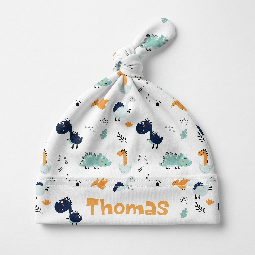 Personalized Knotted Hat in Cute Dinosaur