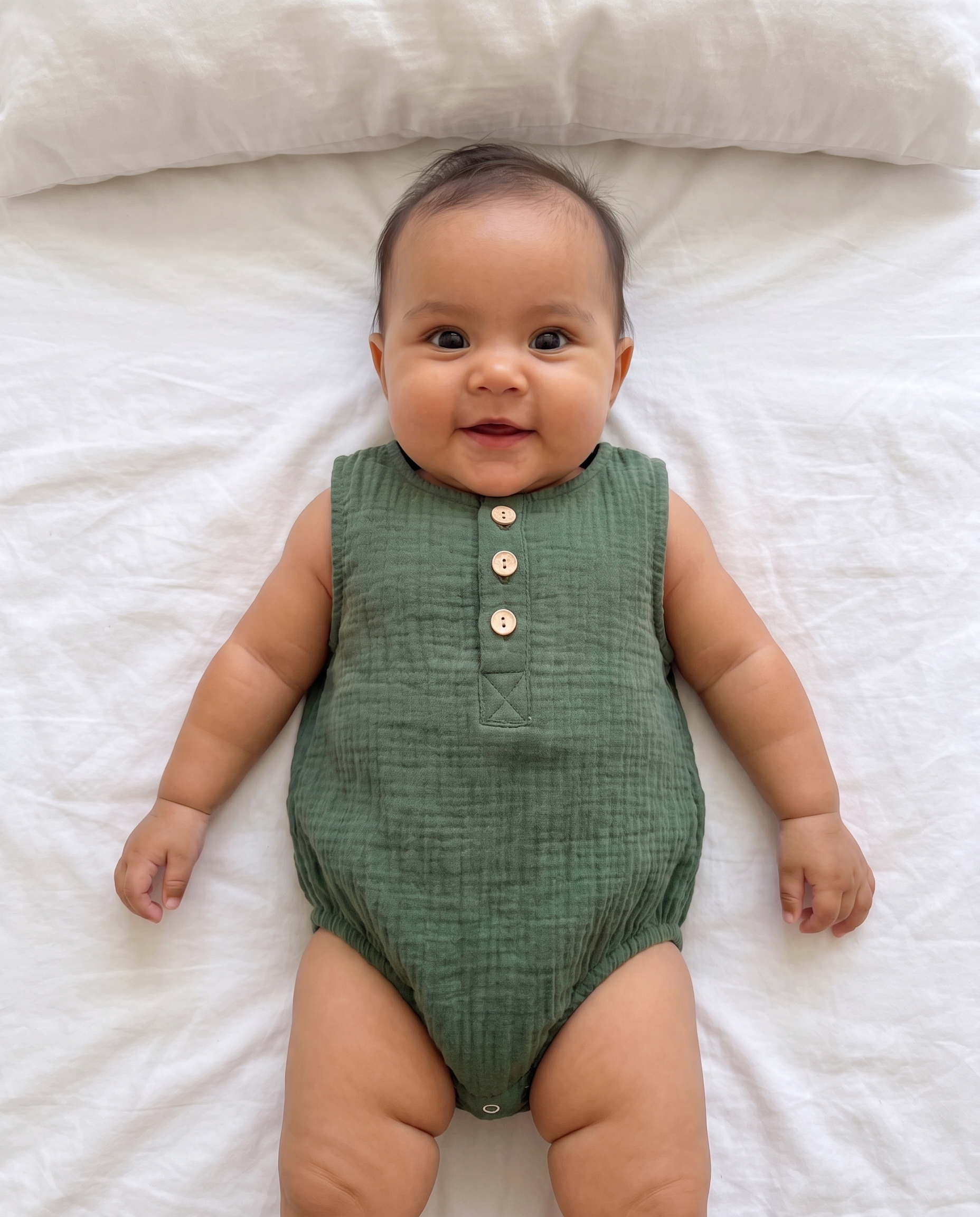 Sleeveless Muslin Bubble Romper in Forest