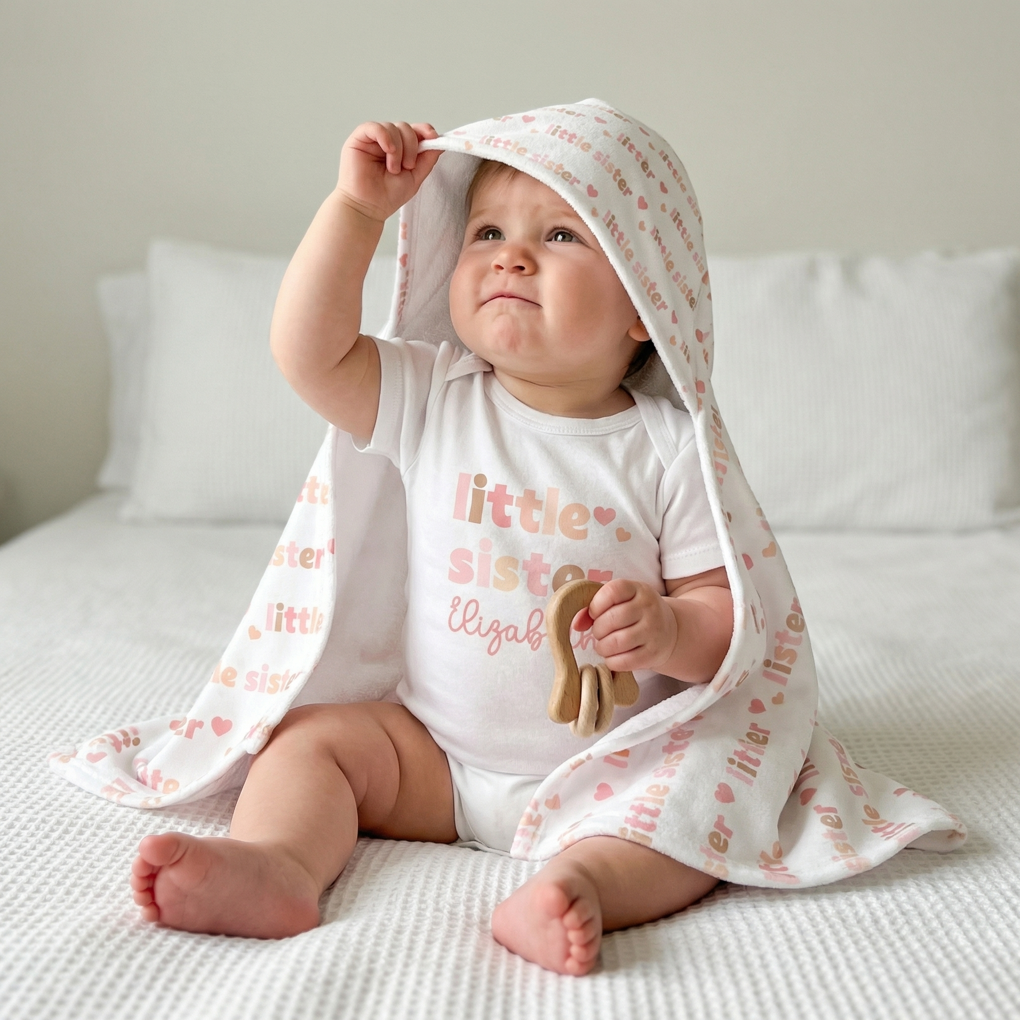 Baby Hooded Towel in Little Sister