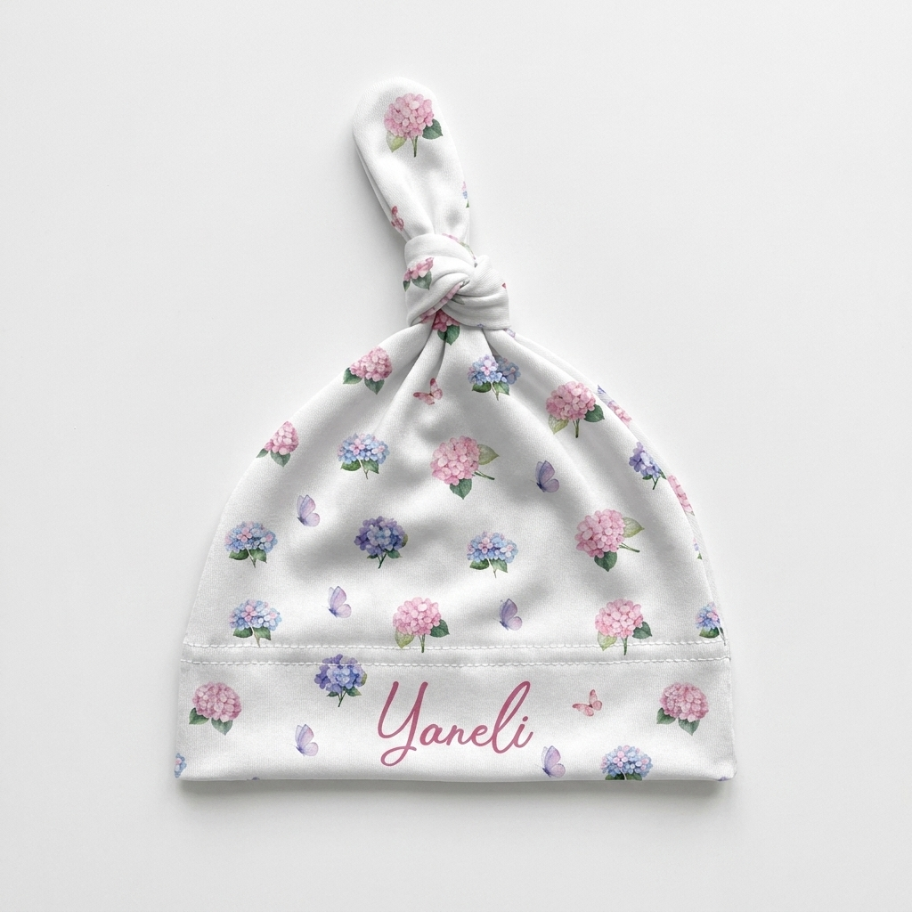 Personalized Knotted Hat in Purple Hydrangea