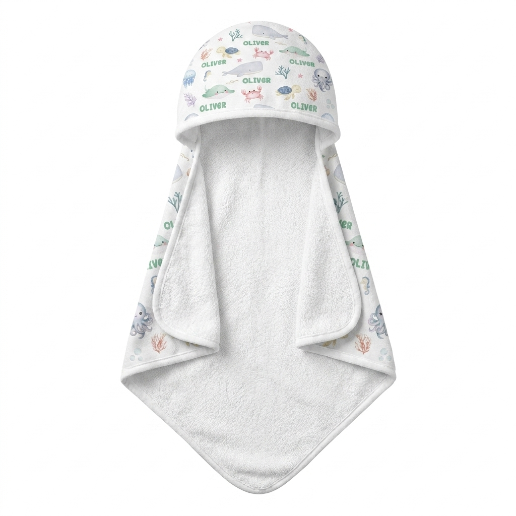 Personalized Hooded Towel in Sea Animals