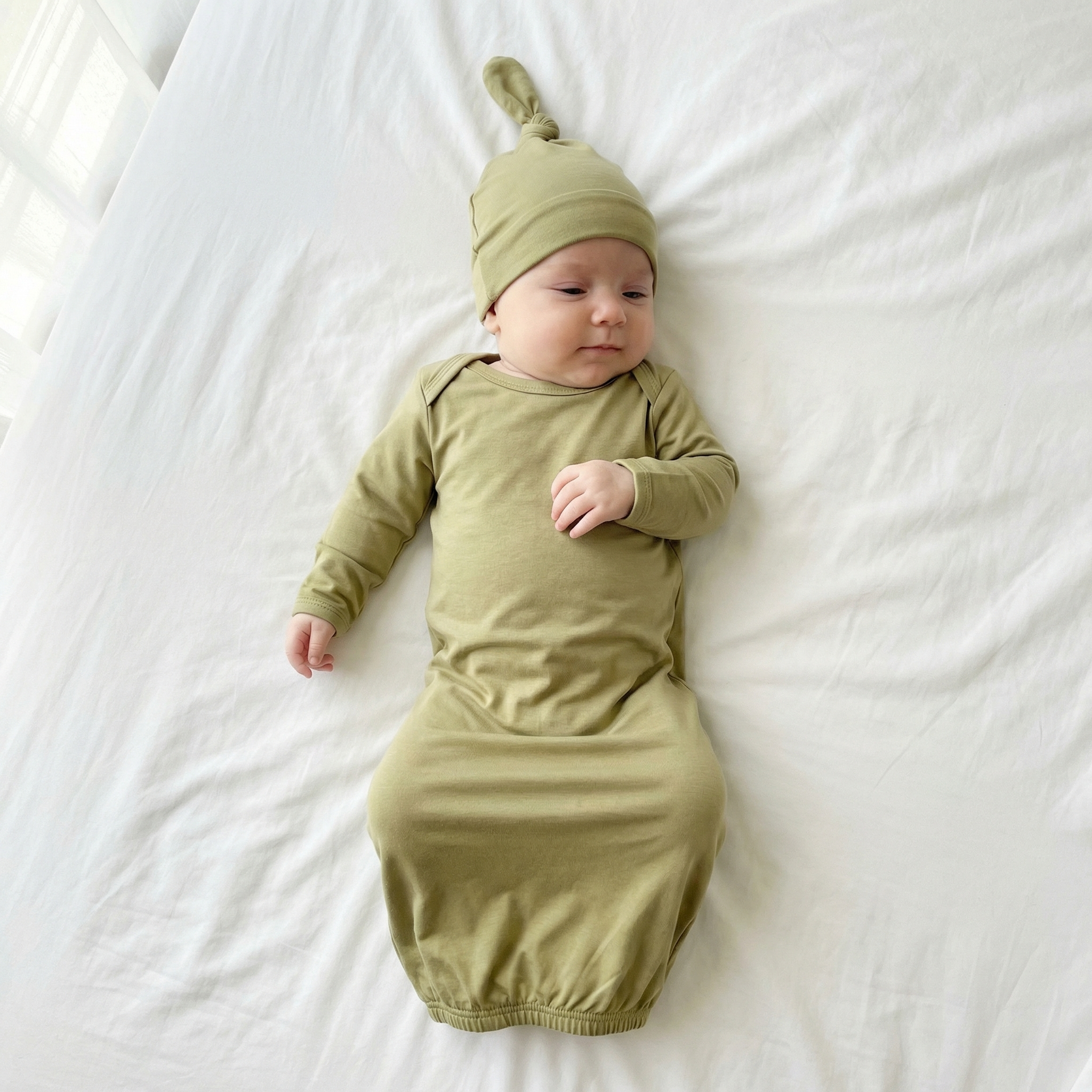 Sleep Gown with Hat Set in Light Olive