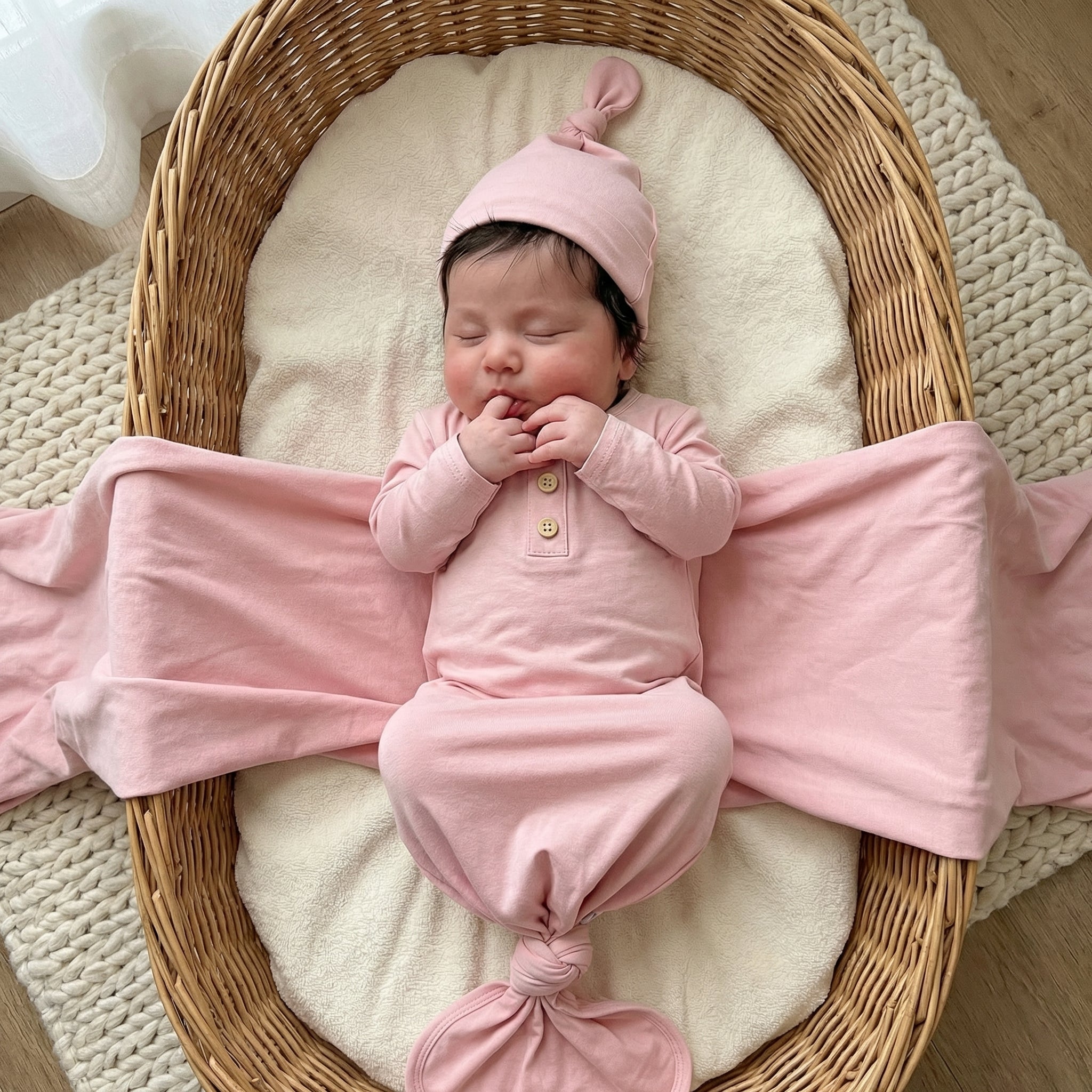 Knotted Gown with Hat in Pastel Pink