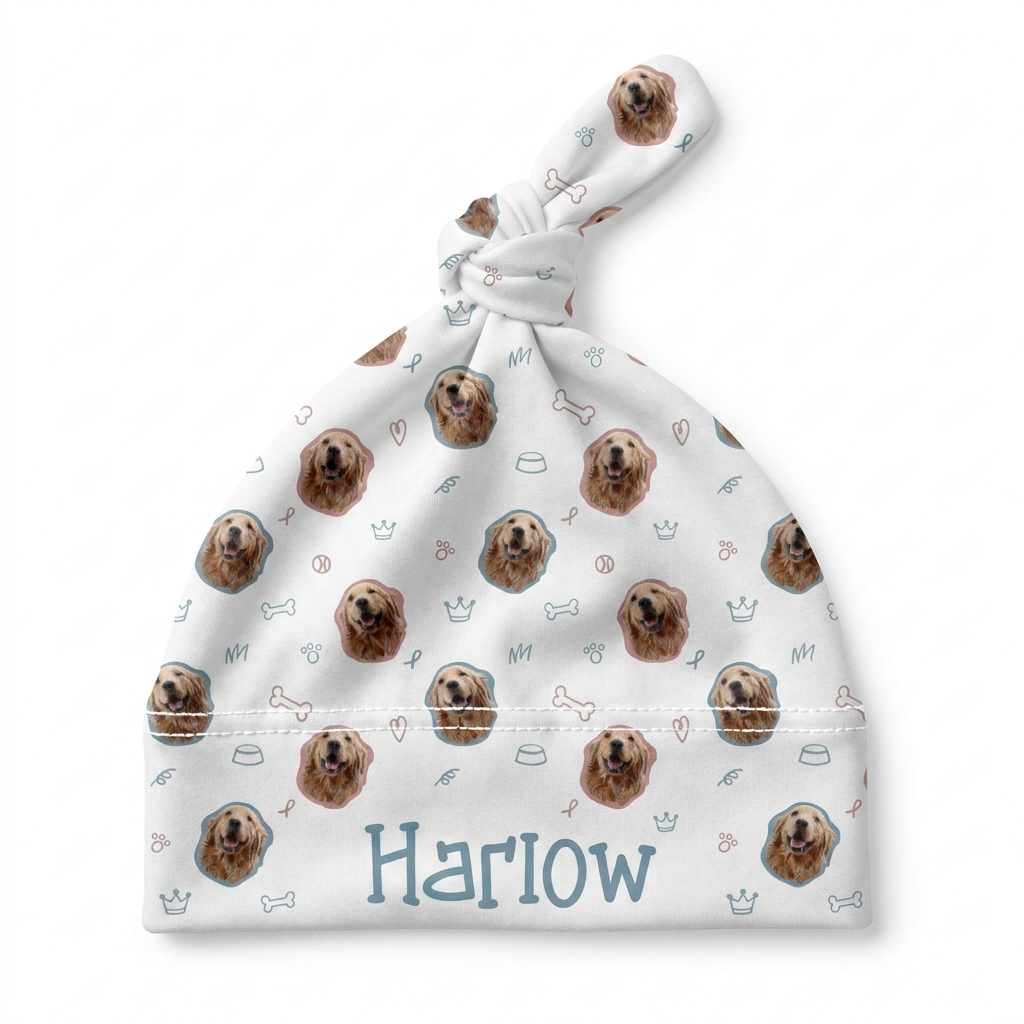 Personalized Knotted Hat in Puppy Portrait