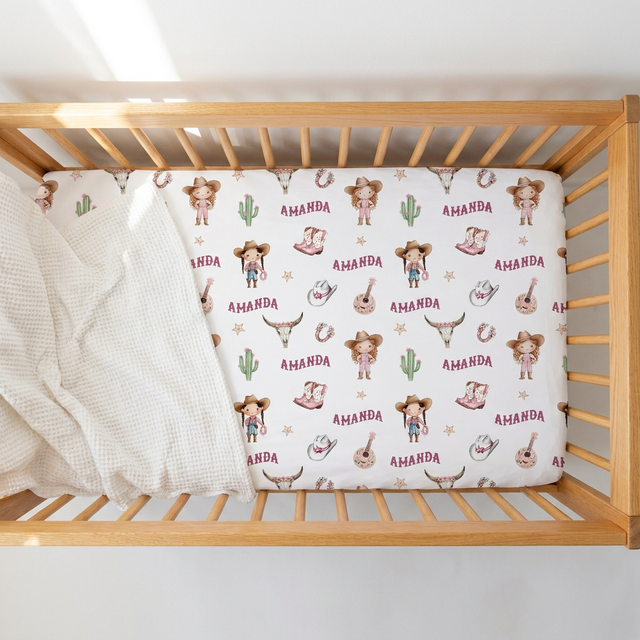 Personalized Crib Sheet in Western Girl