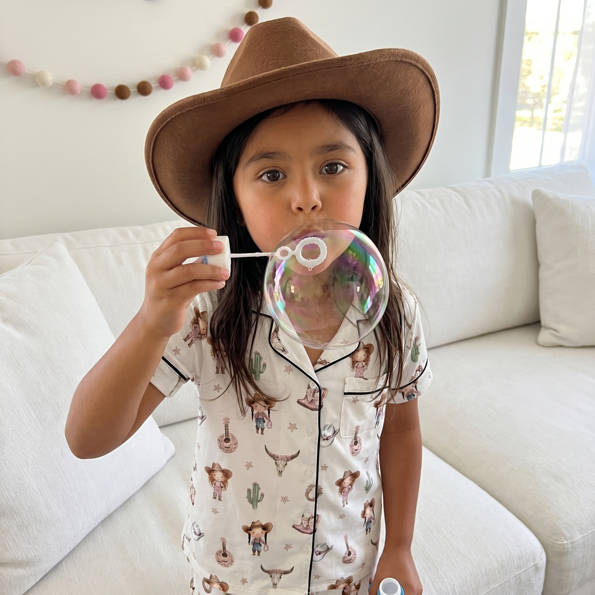 Short-sleeved Kid's Pajama Set in Western Girl