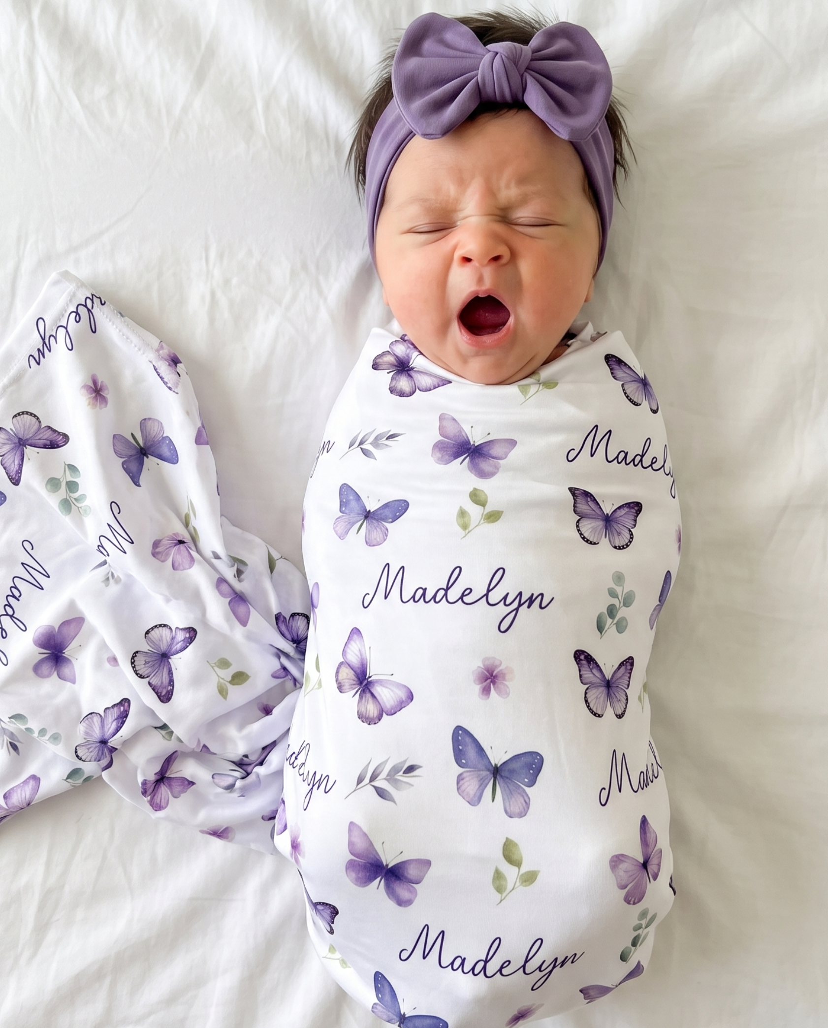 Personalized Swaddle in Purple Butterfly