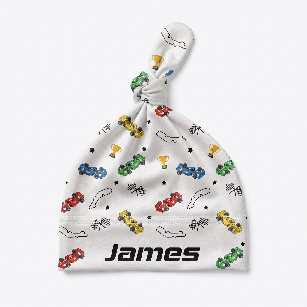 Personalized Knotted Hat in Pit Crew