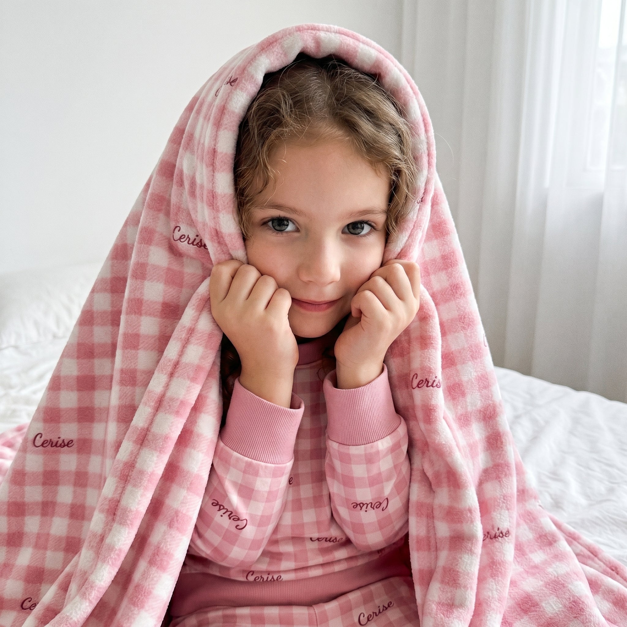 Personalized Blanket in Cherry Blossom Gingham