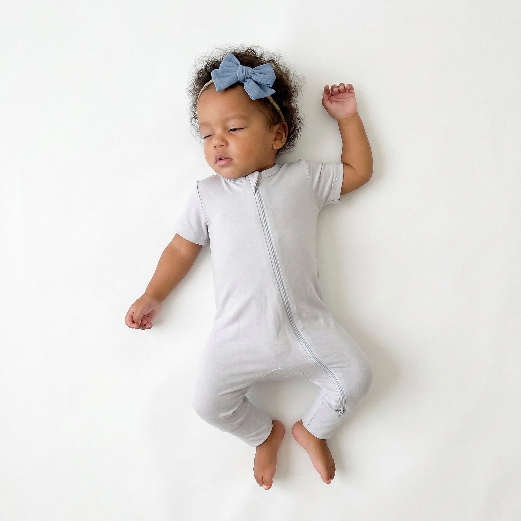 Short Sleeves Zip Romper in Gray