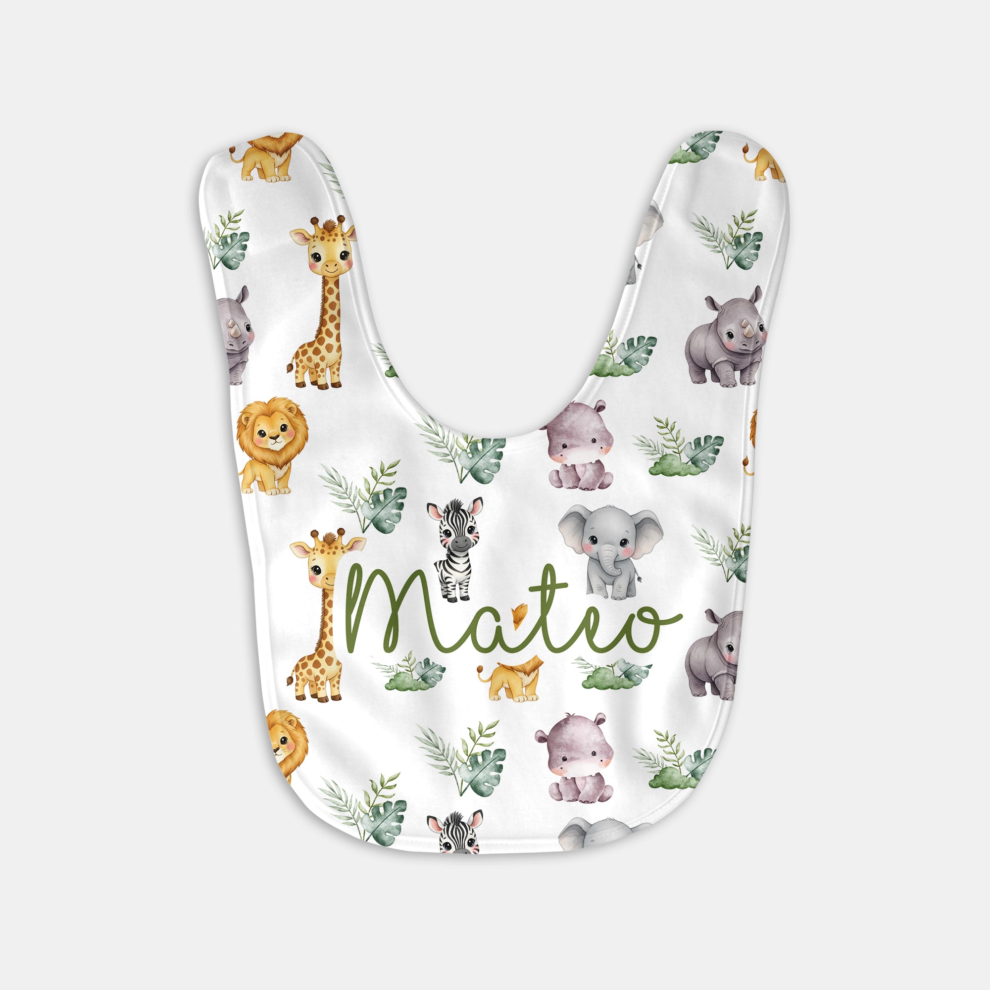 Personalized Bib and Burp Cloth Set in Safari Animal