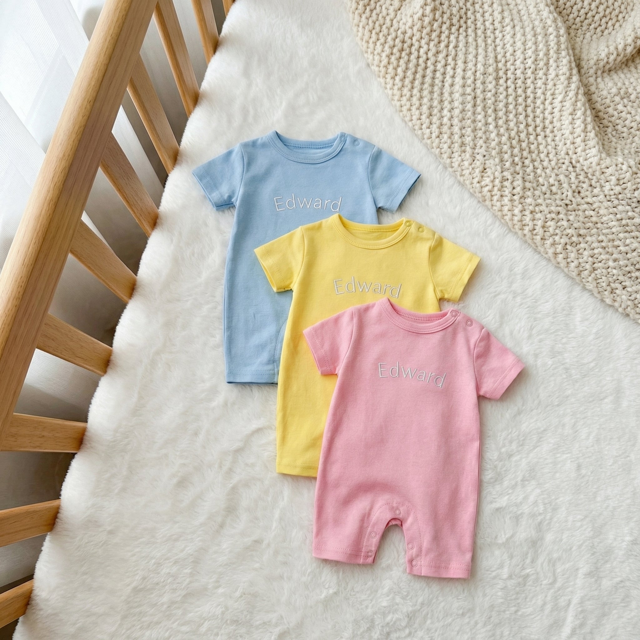 Embroidered Short Sleeve Snap Romper in Blush Petal