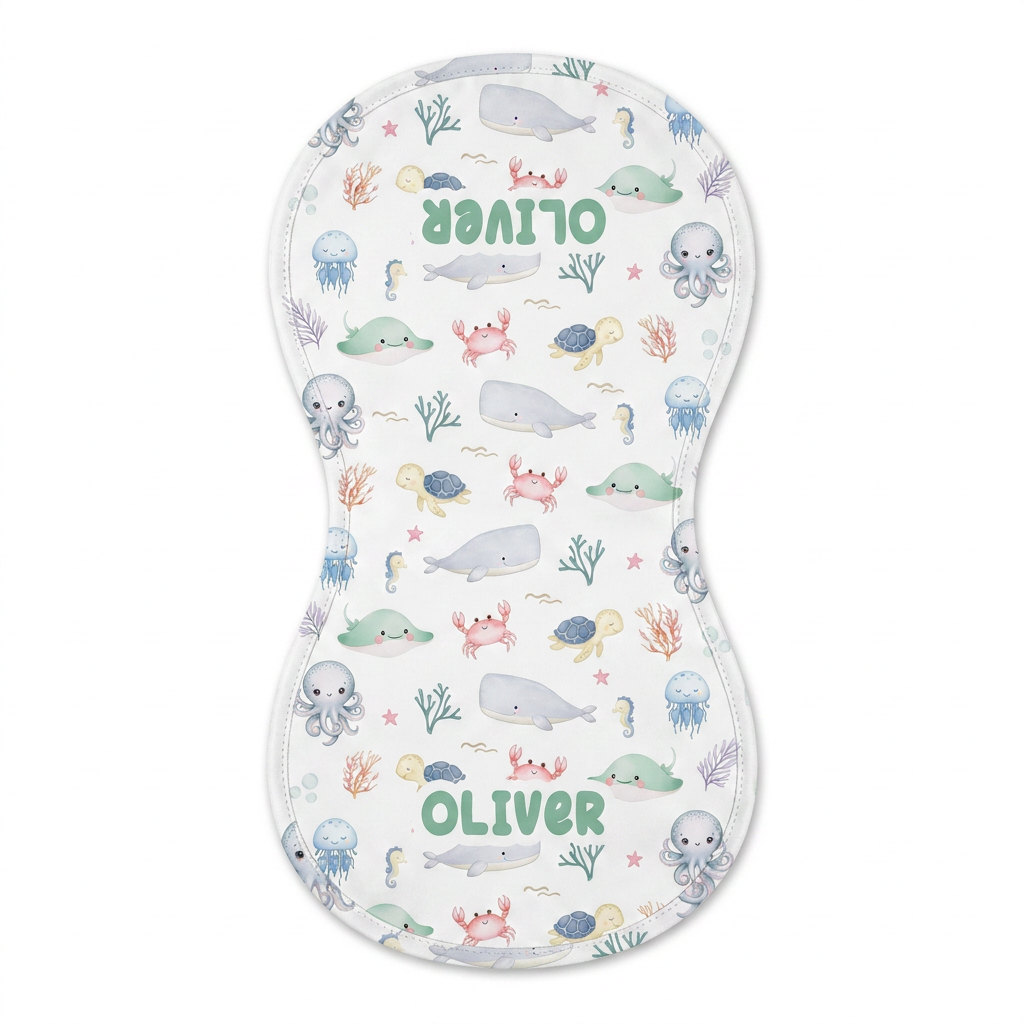 Personalized Bib and Burp Cloths in Sea Animals