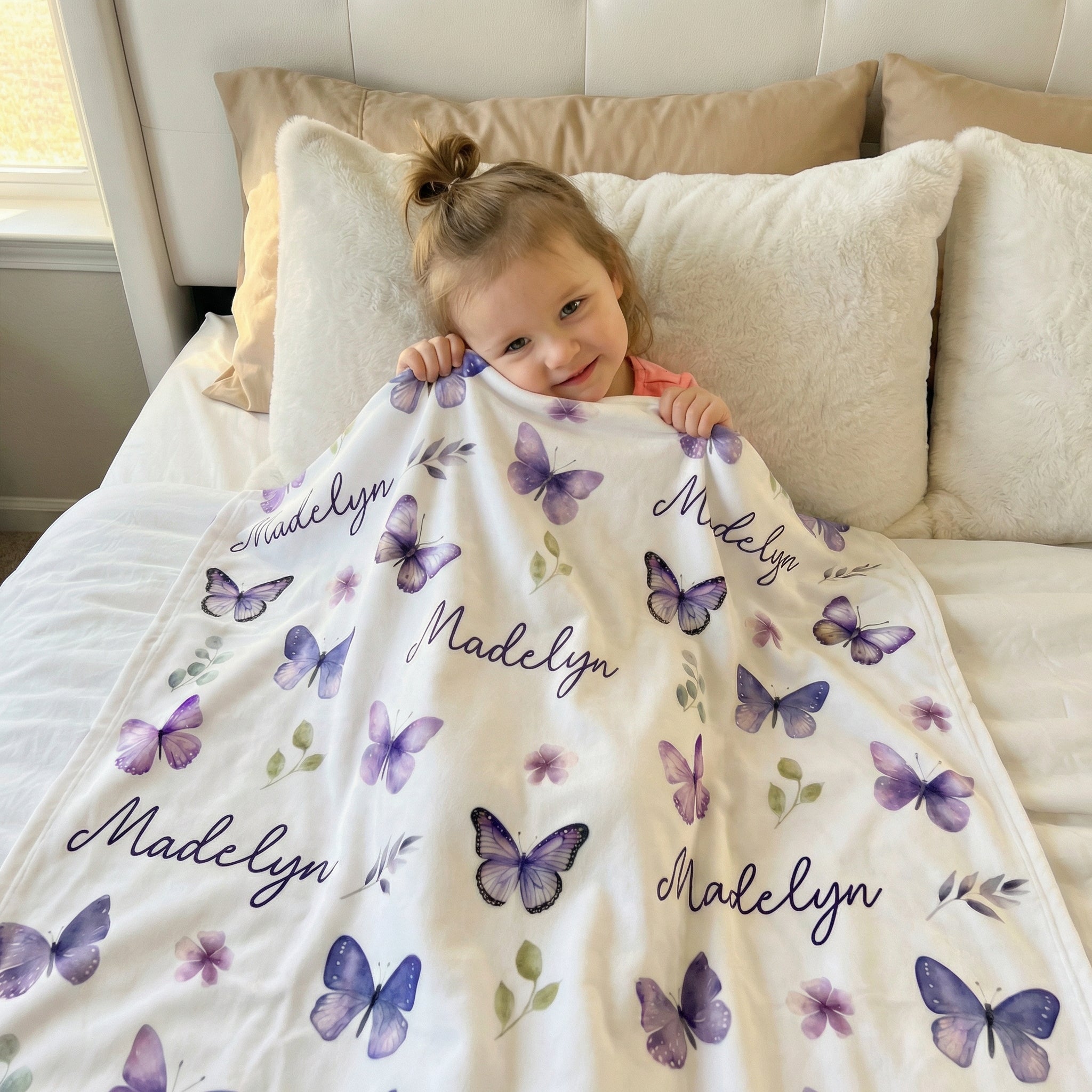 Personalized Blanket in Purple Butterfly