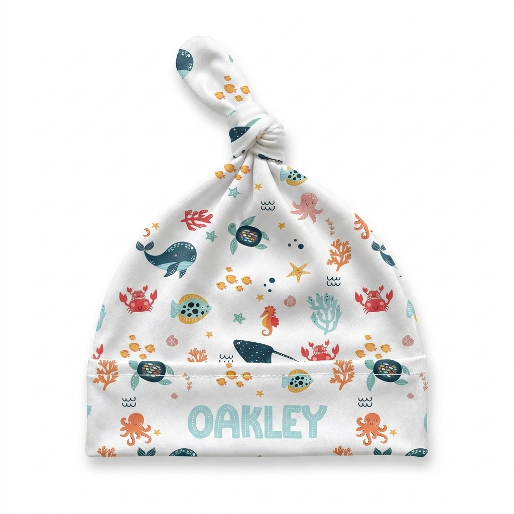 Personalized Knotted Hat in Ocean Animals
