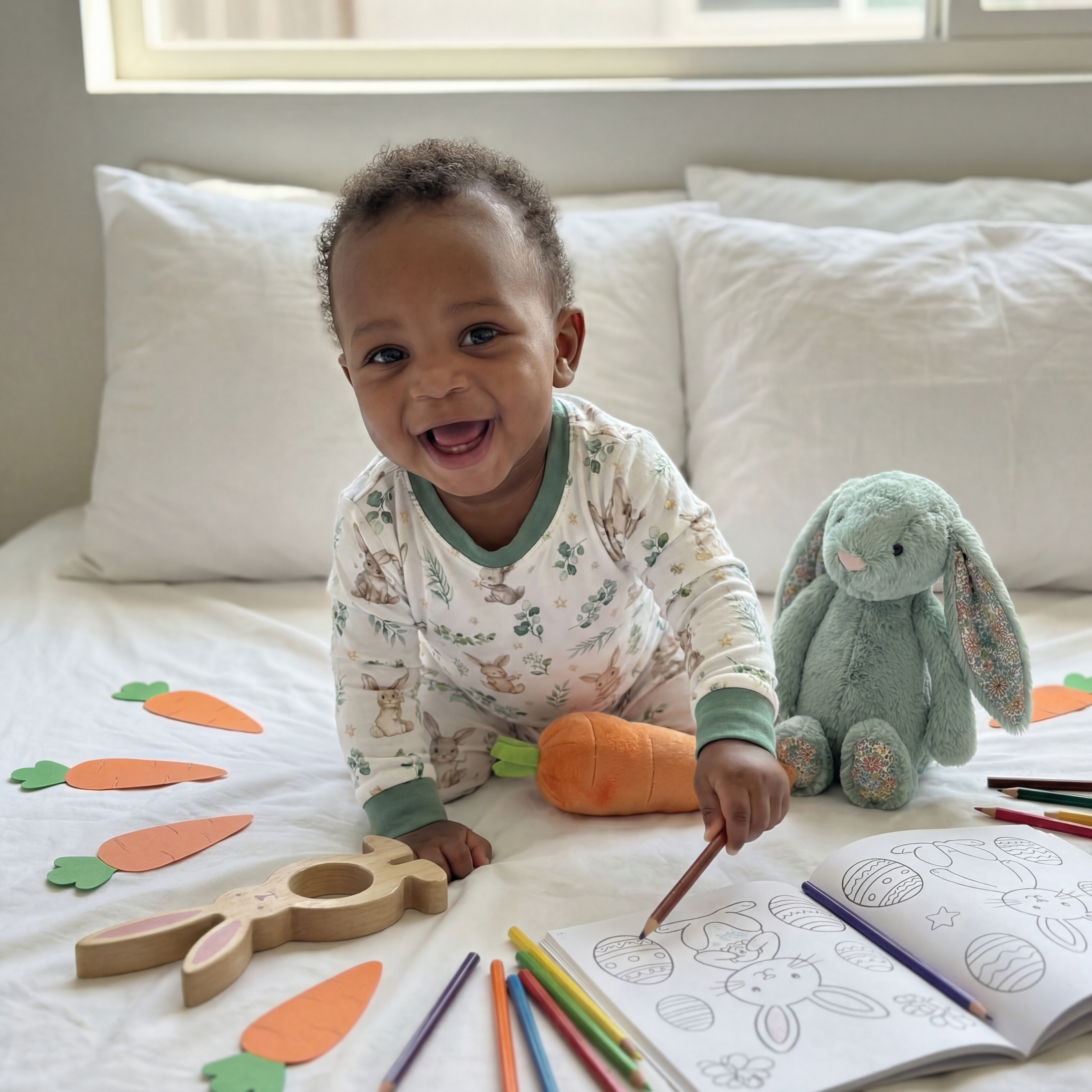 Pajama Set in Bunny Garden