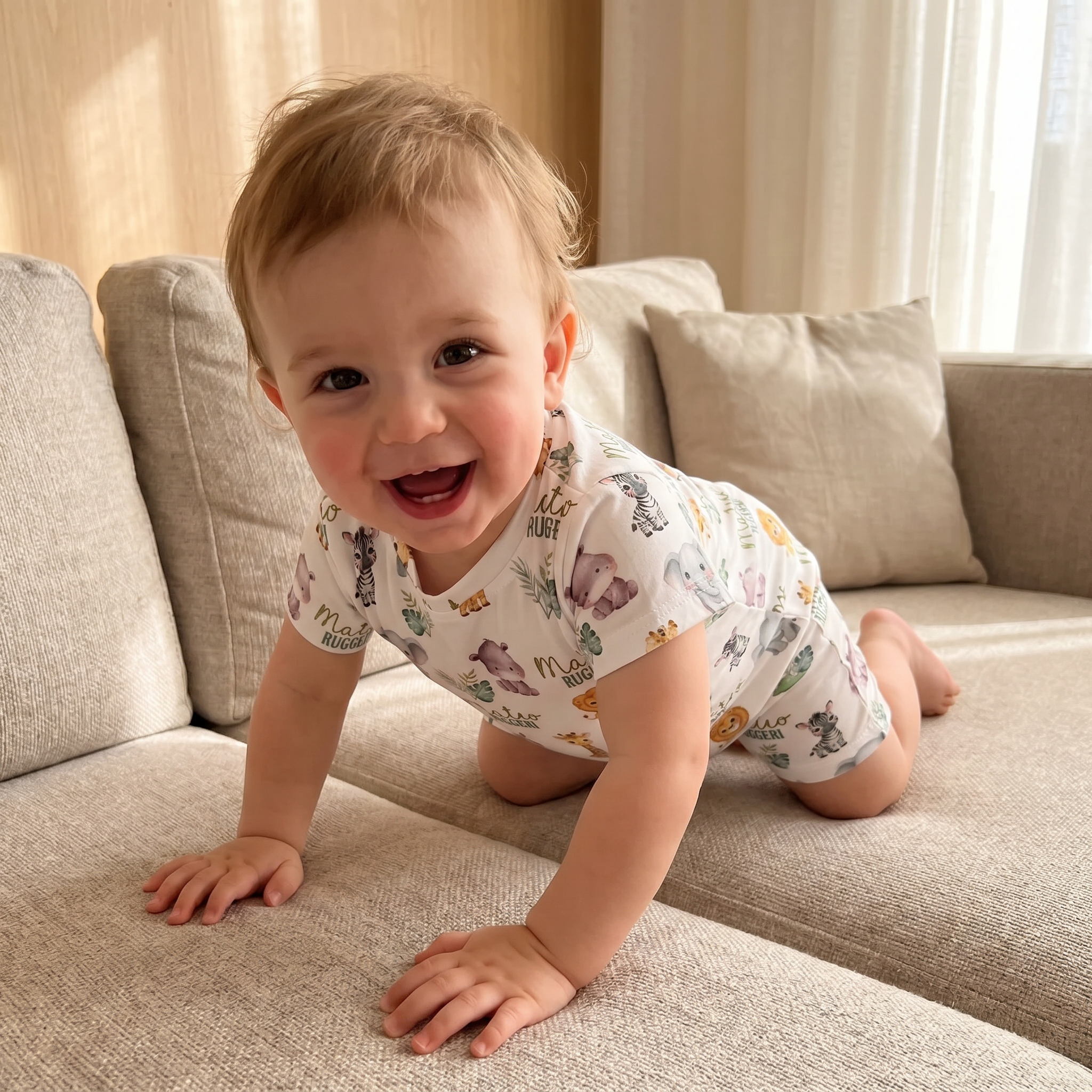 Personalized Snap Romper in Safari Animal