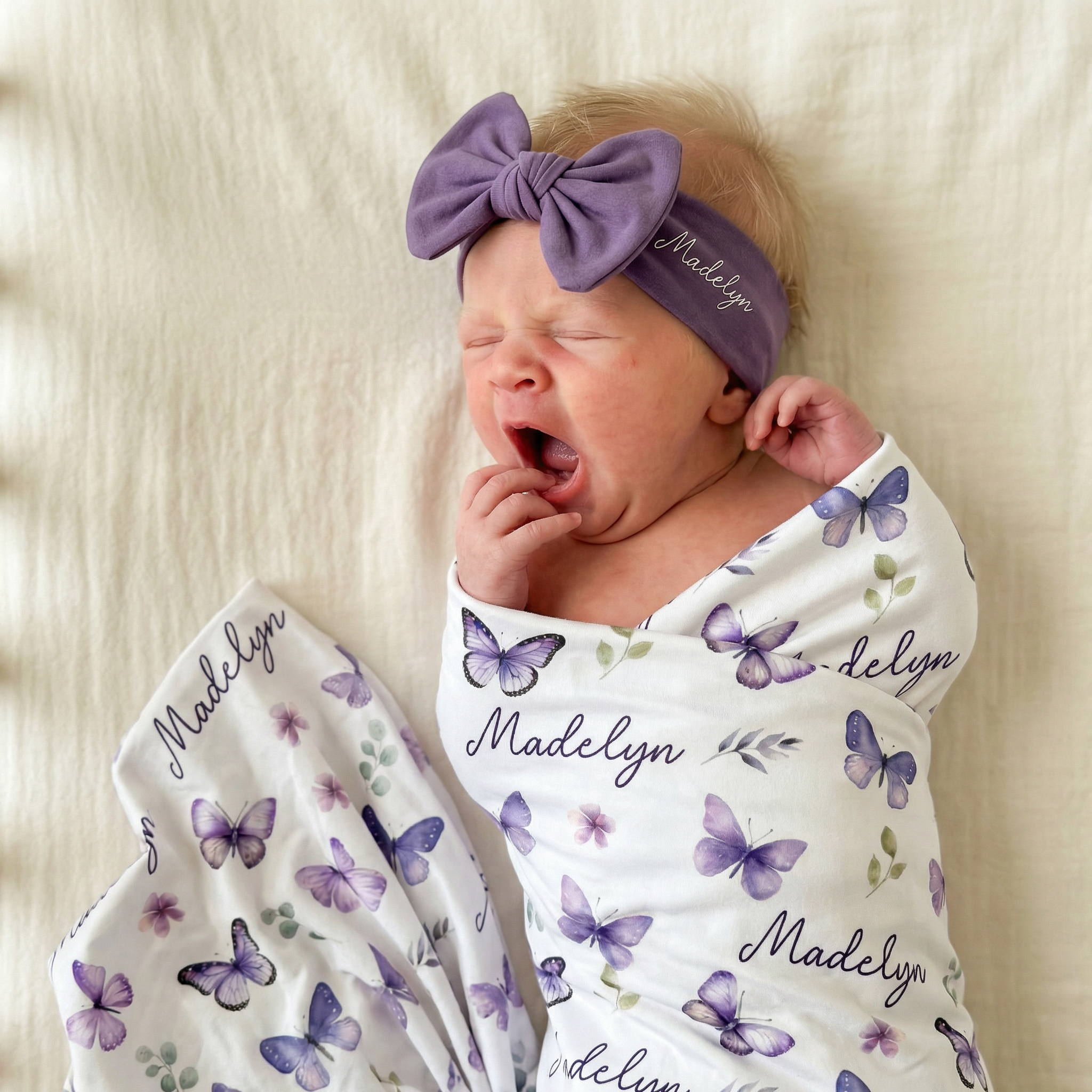 Personalized Swaddle in Purple Butterfly