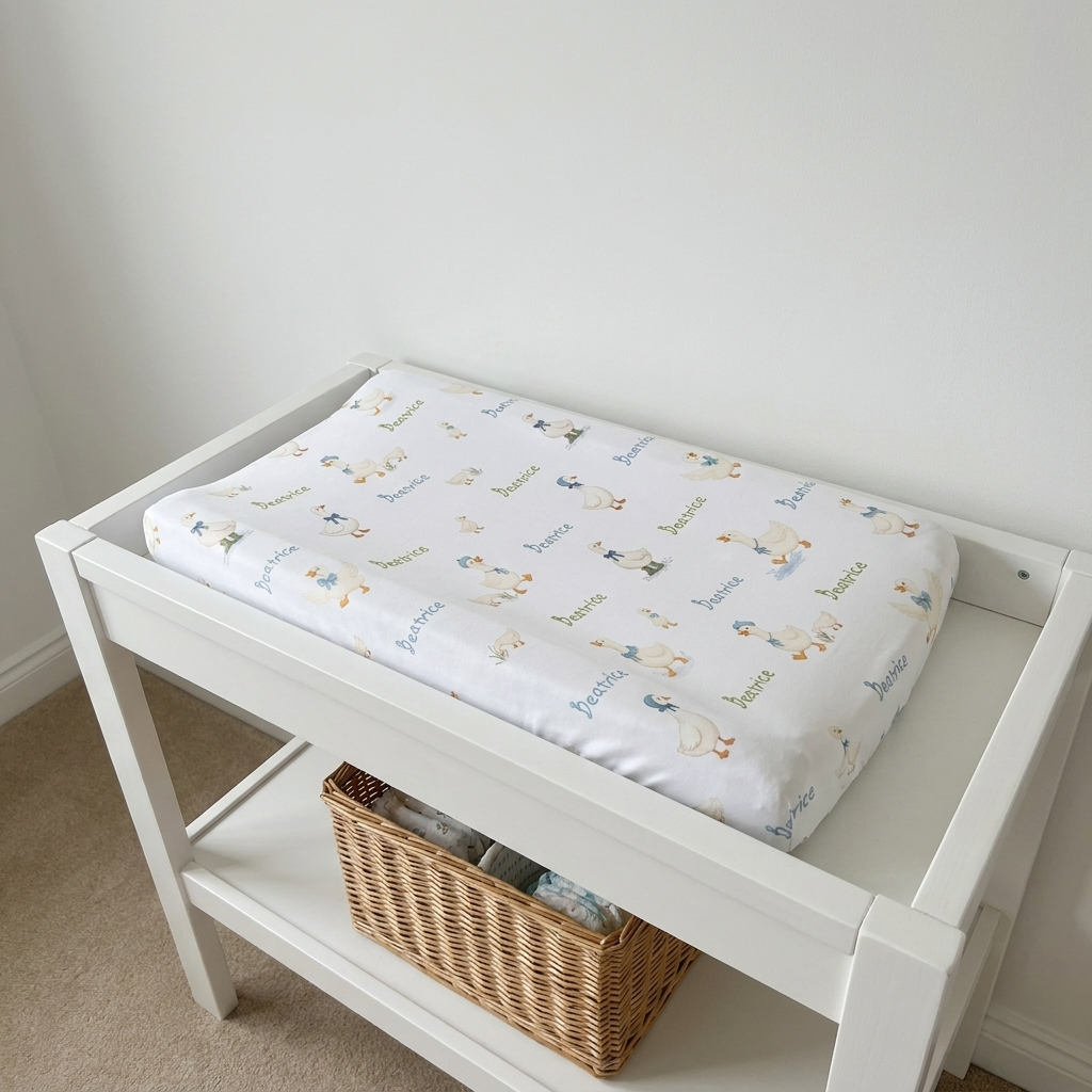 Personalized Changing Pad Cover in Silly Goose
