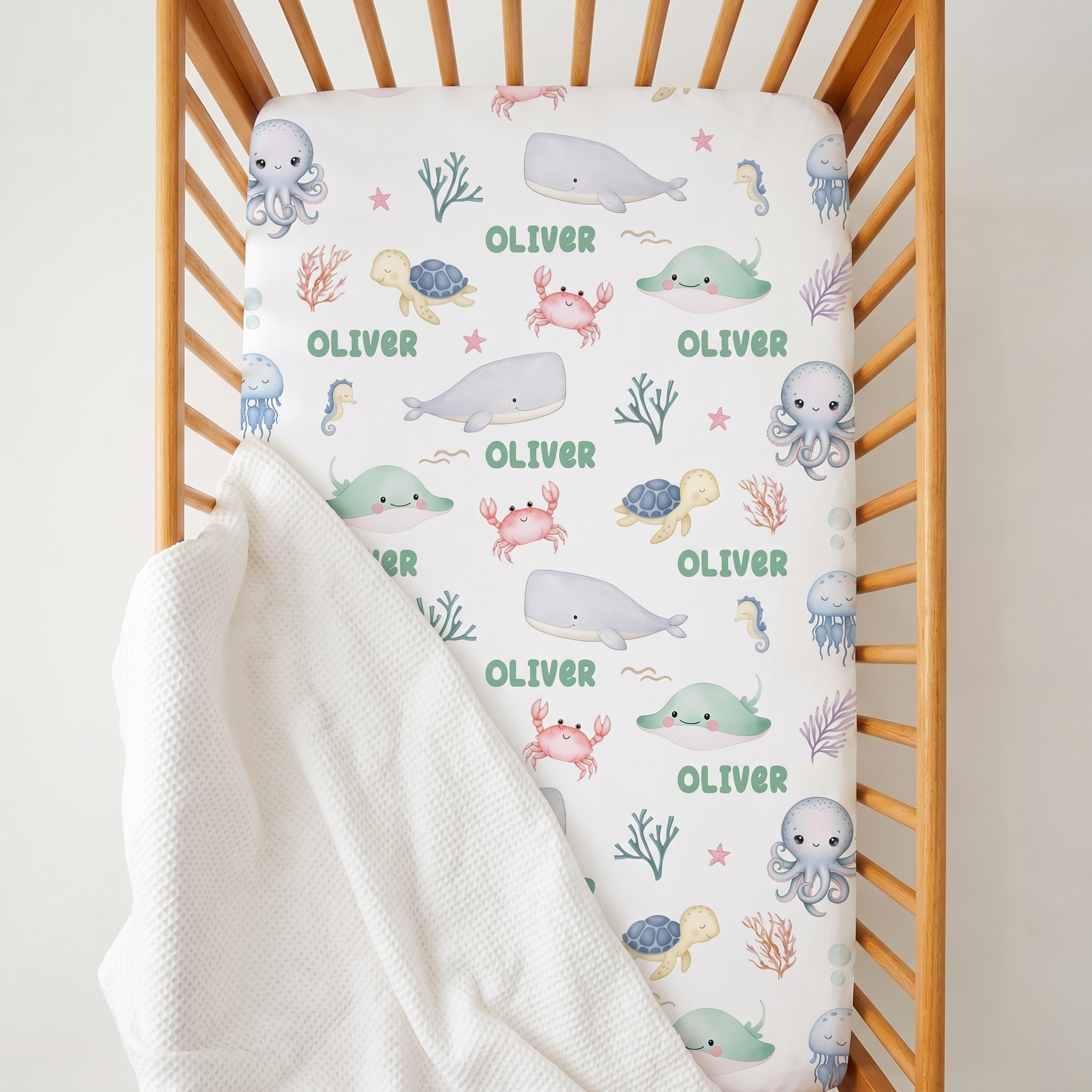 Personalized Crib Sheet in Sea Animals