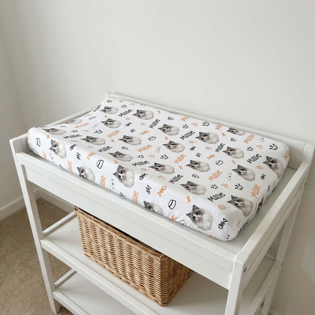 Personalized Changing Pad Cover in Kitty Portrait