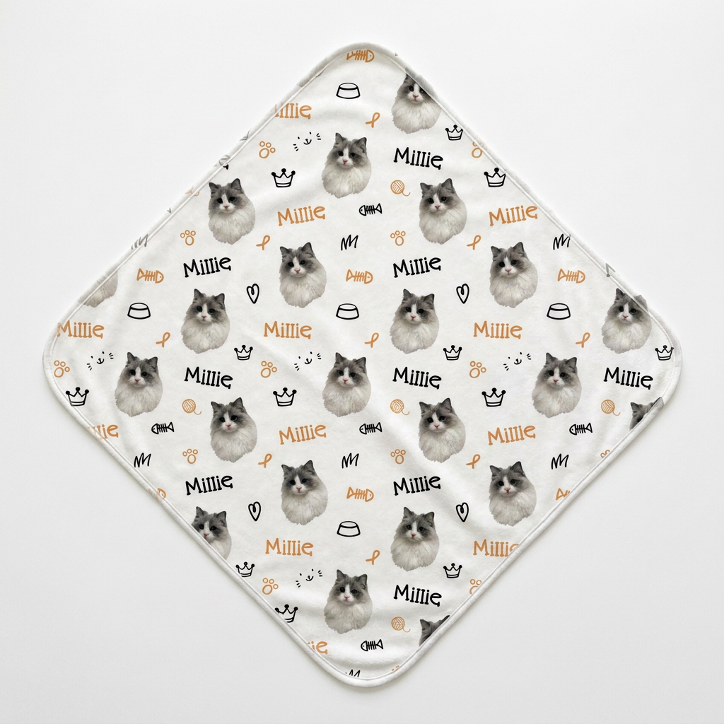 Personalized Hooded Towel in Kitty Portrait