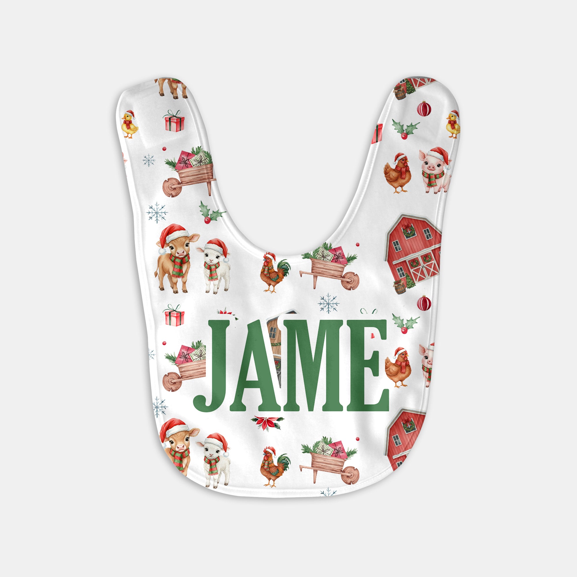 Personalized Bib and Burp Cloth Set in Xmas Farm