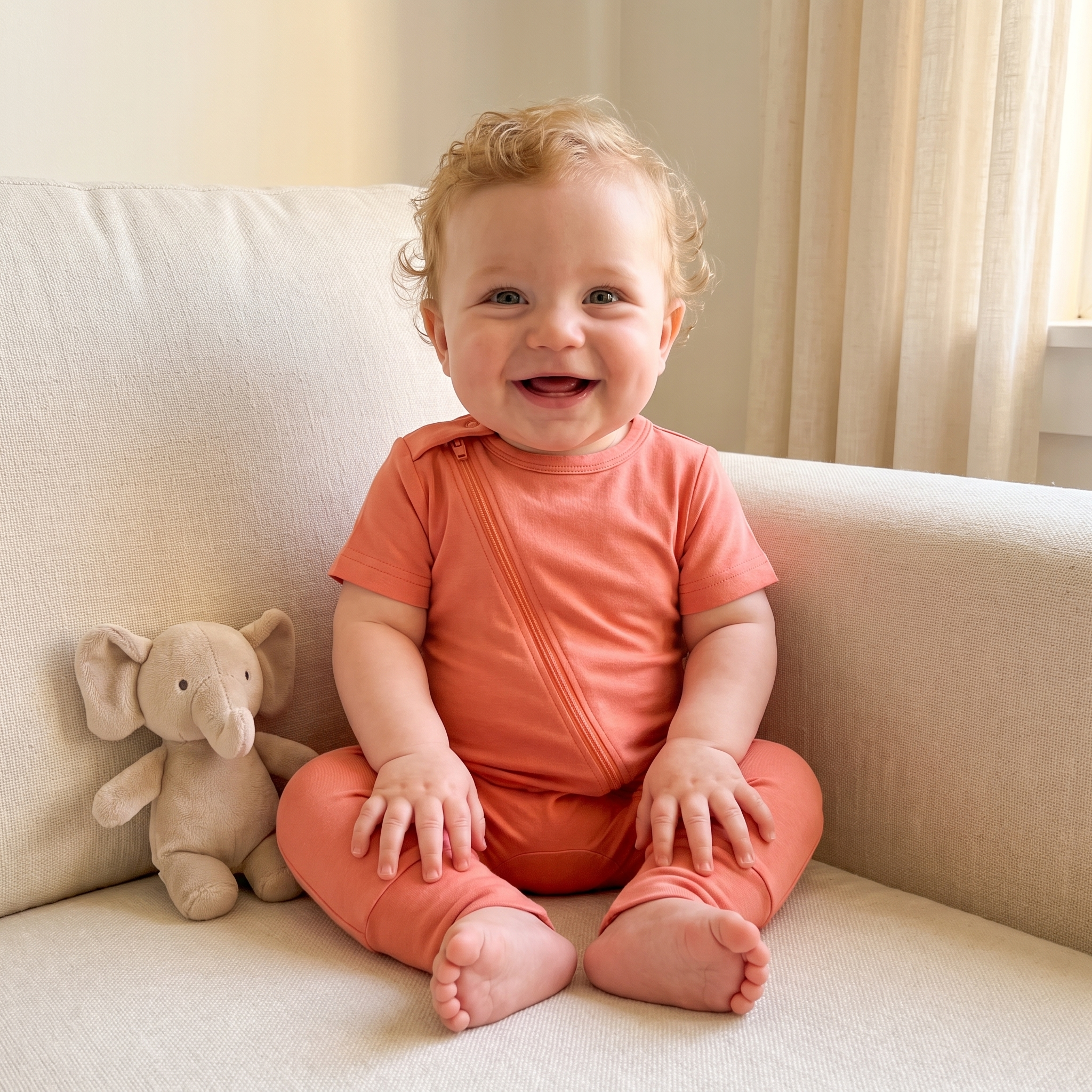 Shirt Zipper Romper in Orange Red